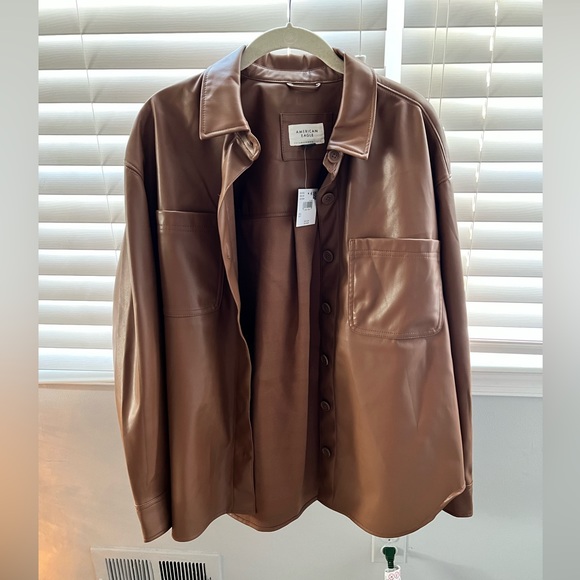 Online Only AE Oversized Vegan Leather Shacket - Picture 7 of 7